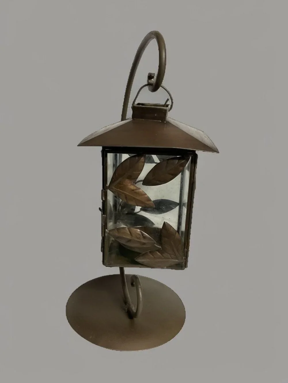 Decorative Lantern With Leaf Design On Stand For Indoor Tabletop Or Shelf Displa